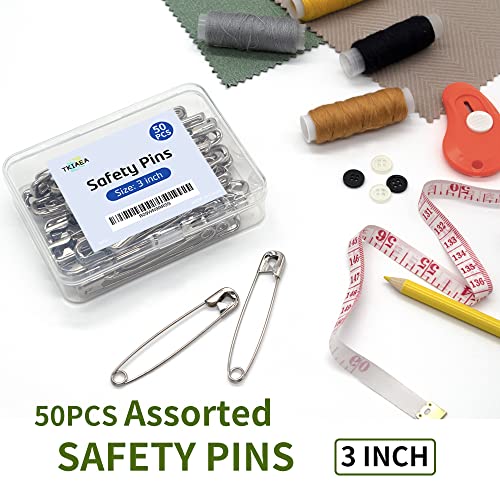 Tkiaea 3 Inches Large Safety Pins, Pack of 50, Big Heavy Duty Safety Pins for Brooch Making, Blankets, Crafts, Cloth Curtain (SP) - Image 3