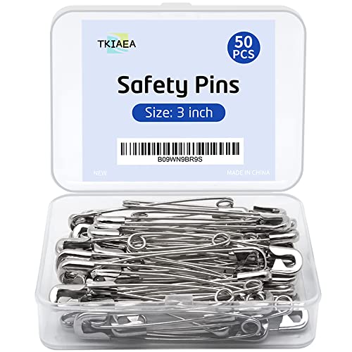 Tkiaea 3 Inches Large Safety Pins, Pack of 50, Big Heavy Duty Safety Pins for Brooch Making, Blankets, Crafts, Cloth Curtain (SP) - Image 1