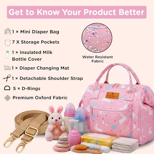 Motherly Nano Diaper Bag for Mothers for Travel – Combo Set with Accessories | Baby Bag for Mother Travel | Diaper Bag for Baby (Unicorn Pink) - Image 2