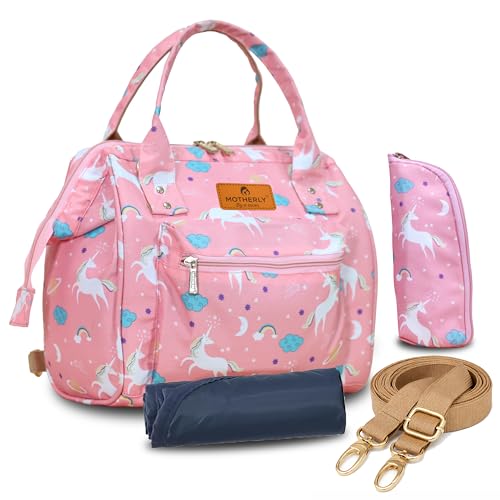 Motherly Nano Diaper Bag for Mothers for Travel – Combo Set with Accessories | Baby Bag for Mother Travel | Diaper Bag for Baby (Unicorn Pink) - Image 1