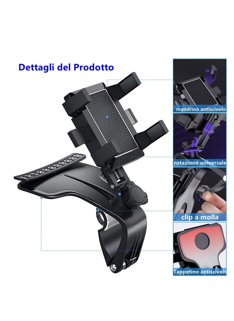 Versatile Car Phone Mount: Secure Your Smartphone On-the-Go with 360° Adjustable Clip for 3 to 7 Inch Devices, Can Installed in Sunshade, Rear View Mirror, Instrument Light Station