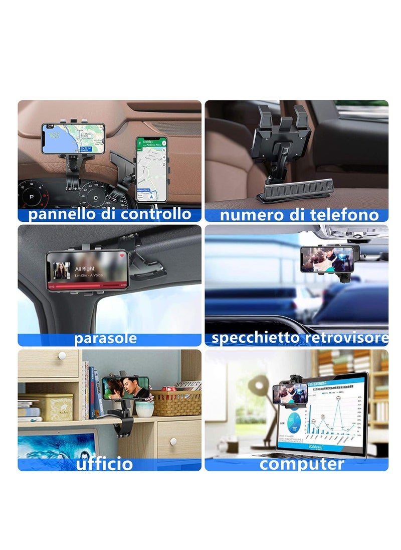 Versatile Car Phone Mount: Secure Your Smartphone On-the-Go with 360° Adjustable Clip for 3 to 7 Inch Devices, Can Installed in Sunshade, Rear View Mirror, Instrument Light Station