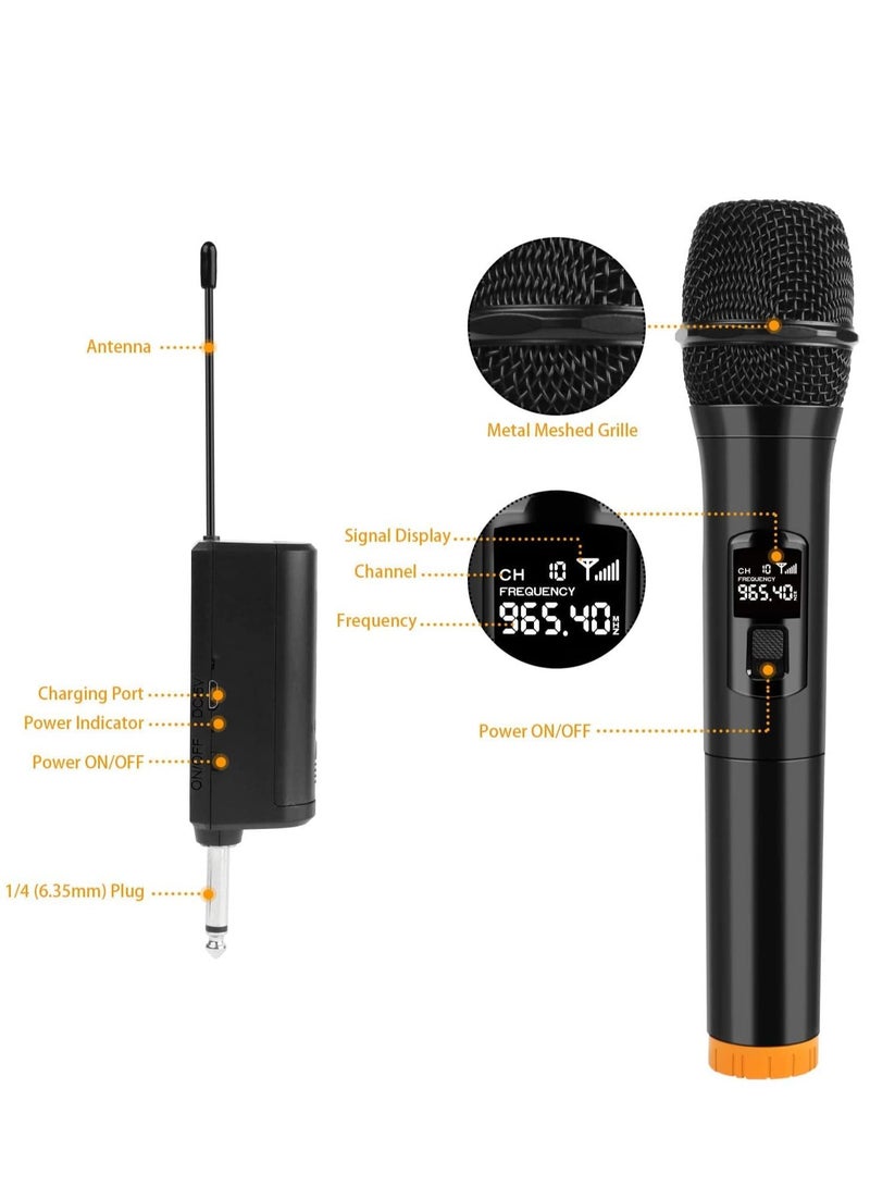 2 pack Wireless Unidirectional Microphone HAndheld Mic With Receiver 1/4 Output For Conference/Weddings/Church/Stage/Party/Karaoke, (Duel Cordless) (Black) - Image 2
