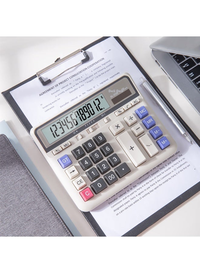 Deli Dual Power Computer Keyboard Calculator, 12-digit Large Screen Horizontal Calculator, Financial/banking Calculation, Office Stationery Supplies, Silent 2135, New And Old Mixed Delivery - Image 1