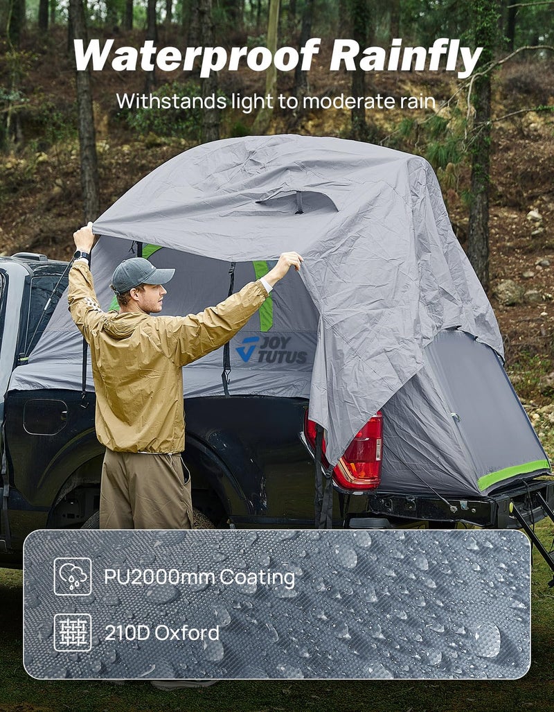 JOYTUTUS Pickup Truck Tent 2.0, Waterproof PU2000mm Double Layer for 2 Person, Portable Truck Bed Tent with Rainfly, 5.5'-5.8' Camping Preferred - Green - Image 5