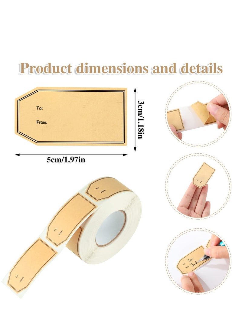 Bukela 600 PCS Natural Kraft Gift Tag Stickers, 1.18" x 2" Brown Kraft to and from Gift Adhesive Labels Holiday Present Stickers  - Image 2