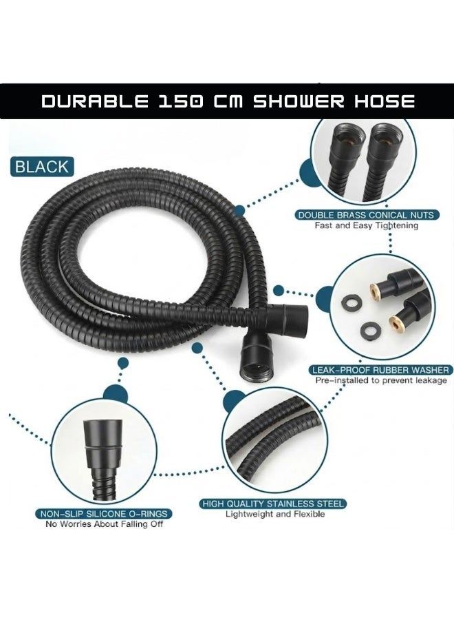 Kana Matte Black Square Handheld Shower Set with Adjustable Sliding Rail & Integrated Soap Dish – Premium Stainless Steel Hose (150cm) - Image 3