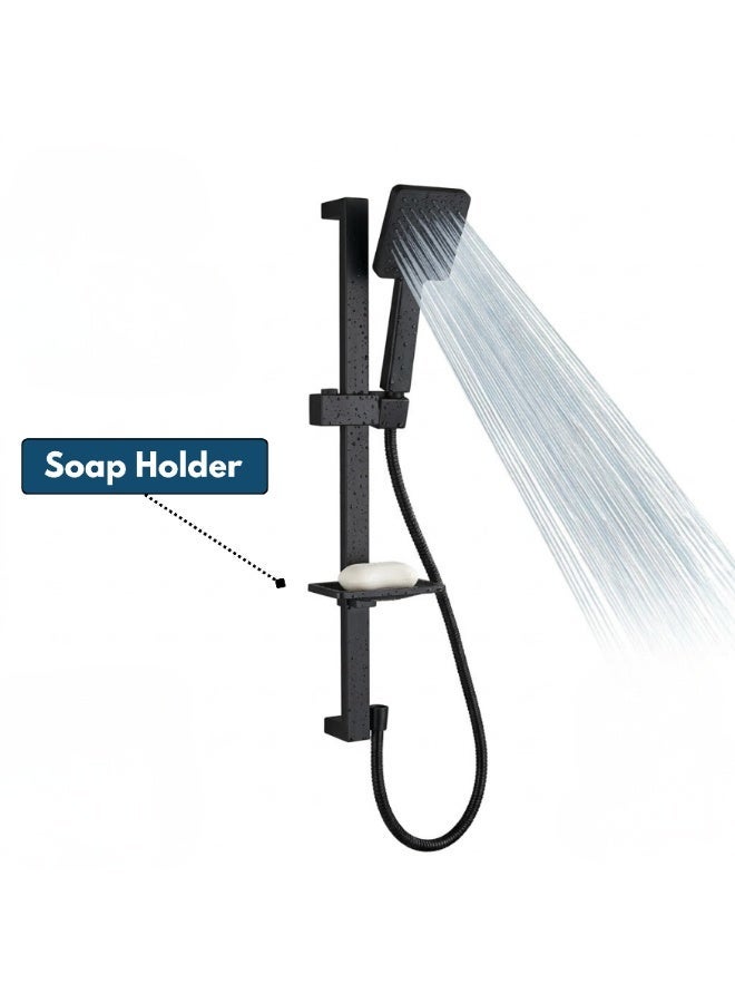 Kana Matte Black Square Handheld Shower Set with Adjustable Sliding Rail & Integrated Soap Dish – Premium Stainless Steel Hose (150cm) - Image 4