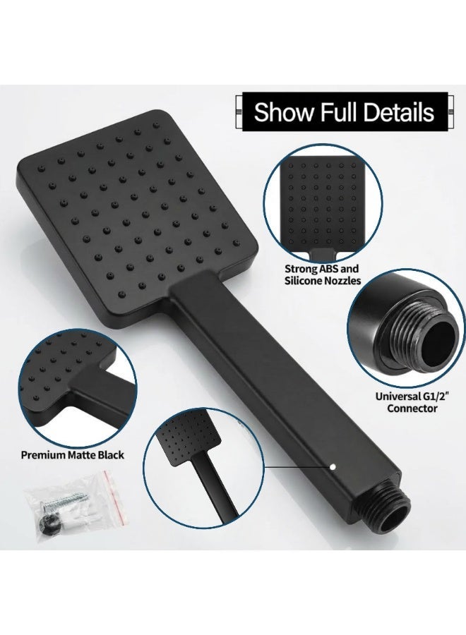 Kana Matte Black Square Handheld Shower Set with Adjustable Sliding Rail & Integrated Soap Dish – Premium Stainless Steel Hose (150cm) - Image 2