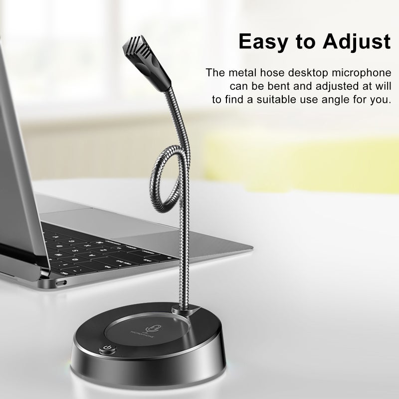 صدى ميكروفون مكتبي USB: التقاط شامل 360 درجة، خرطوم معدني مقاوم للضوضاء مع زر ضبط لسطح المكتب للميكروفون مخصص للألعاب والمؤتمرات والبث المباشر - ميكروفون USB يعمل بالتوصيل والتشغيل، أسود، 3.5 ملم - Image 4