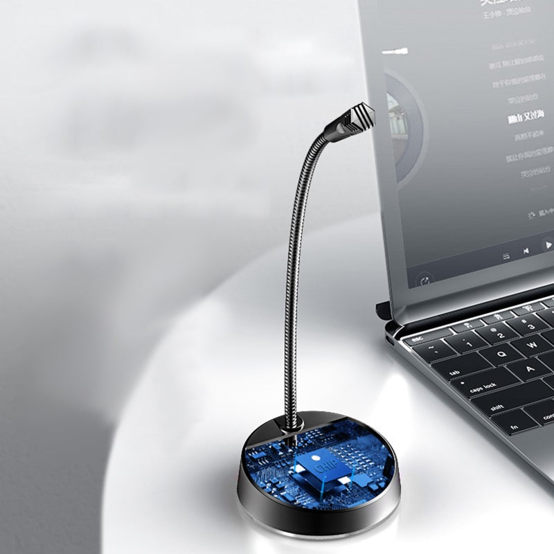 صدى ميكروفون مكتبي USB: التقاط شامل 360 درجة، خرطوم معدني مقاوم للضوضاء مع زر ضبط لسطح المكتب للميكروفون مخصص للألعاب والمؤتمرات والبث المباشر - ميكروفون USB يعمل بالتوصيل والتشغيل، أسود، 3.5 ملم - Image 2