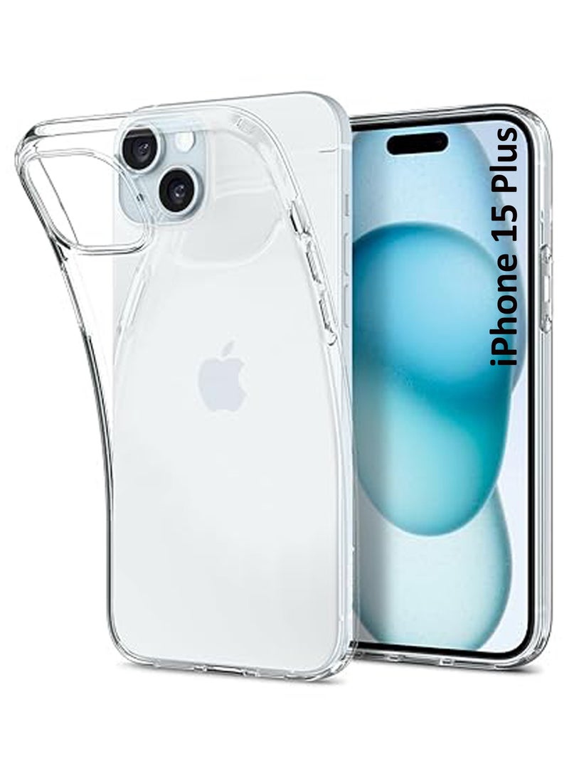 Soft Flexible Transparent Silicone Protective Back Case Cover for iPhone 15 Plus-Transparent - Image 1