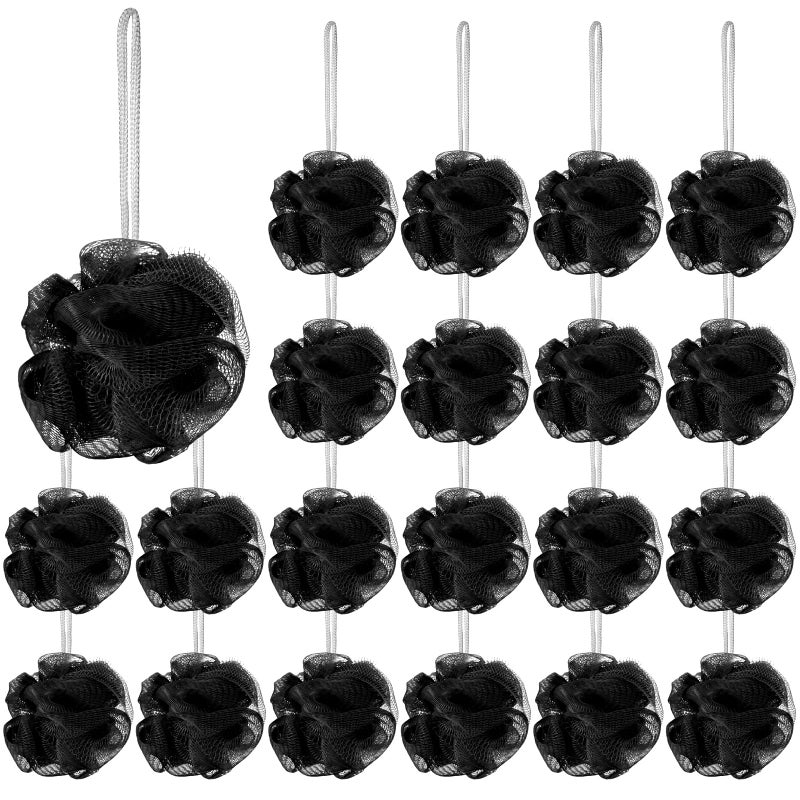 Shellwei 24 Pcs 3 Inch Mini Loofah Travel Size Bulk Shower Sponge Pouf Mesh for Women Kids Men Exfoliating Body Scrubber Baby Shower FavorBlack - Image 3