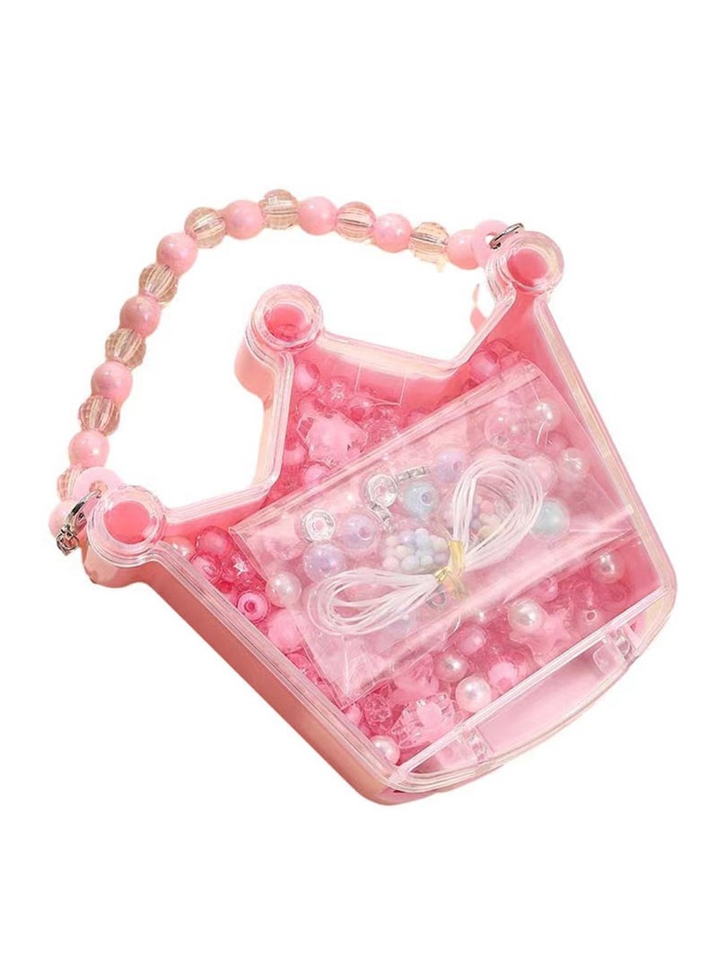 Meishida 220+ Jewelry Making Kit Gifts for Kids,Pink Crown Handbag Bead Box for Bracelet Making Crown Kit for Girls,6-Year-Old Girl Birthday Gift,Jewelry Crafts for Kids Ages 3+  - Image 1