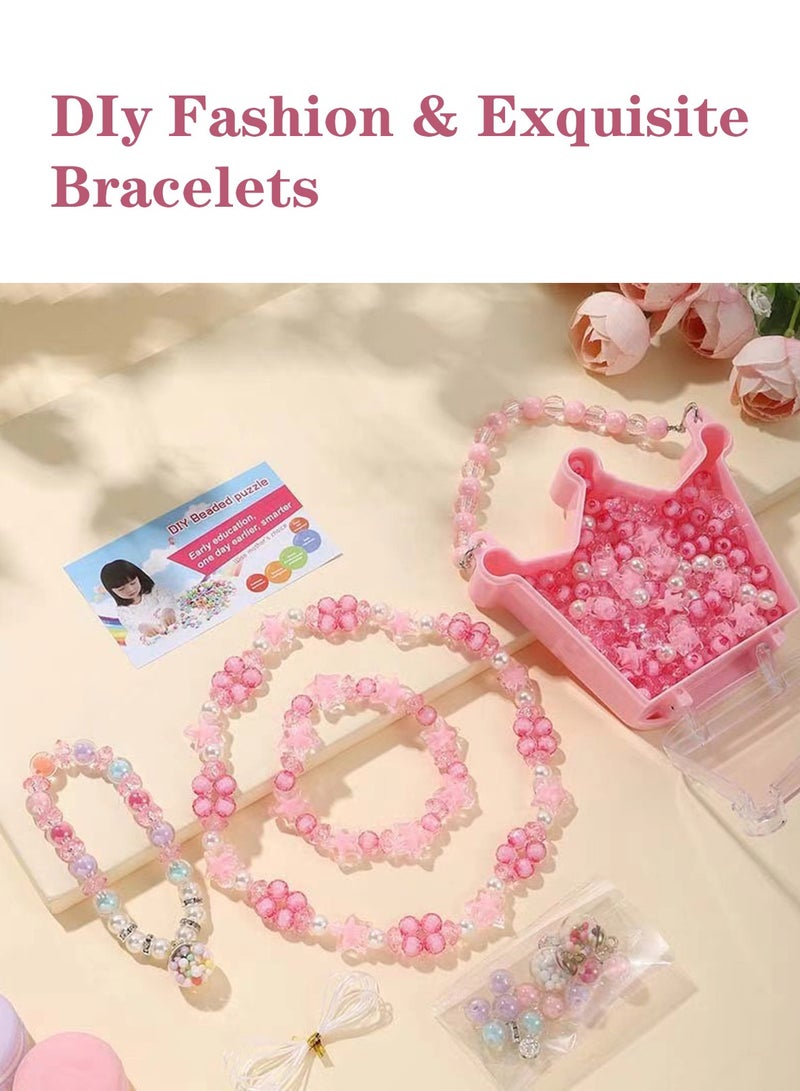 Meishida 220+ Jewelry Making Kit Gifts for Kids,Pink Crown Handbag Bead Box for Bracelet Making Crown Kit for Girls,6-Year-Old Girl Birthday Gift,Jewelry Crafts for Kids Ages 3+  - Image 2