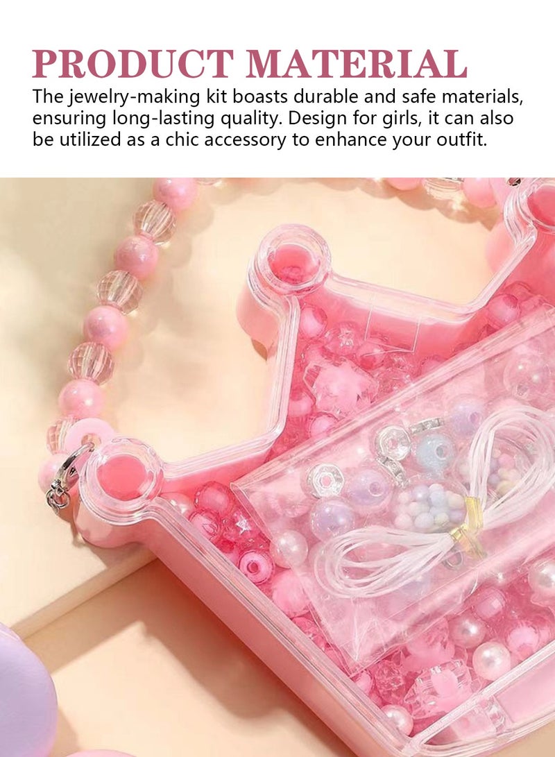 Meishida 220+ Jewelry Making Kit Gifts for Kids,Pink Crown Handbag Bead Box for Bracelet Making Crown Kit for Girls,6-Year-Old Girl Birthday Gift,Jewelry Crafts for Kids Ages 3+  - Image 5