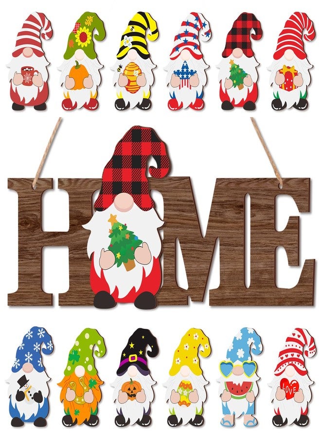 Yookeer مجموعة يوكير المكونة من 13 قطعة من لافتات الأقزام الخشبية ثلاثية الأبعاد القابلة للتبديل، ديكور باب موسمي لعيد الميلاد والشتاء، ديكور منزلي ريفي، ديكور حائط للعطلات، هدية (بني داكن) - Image 1