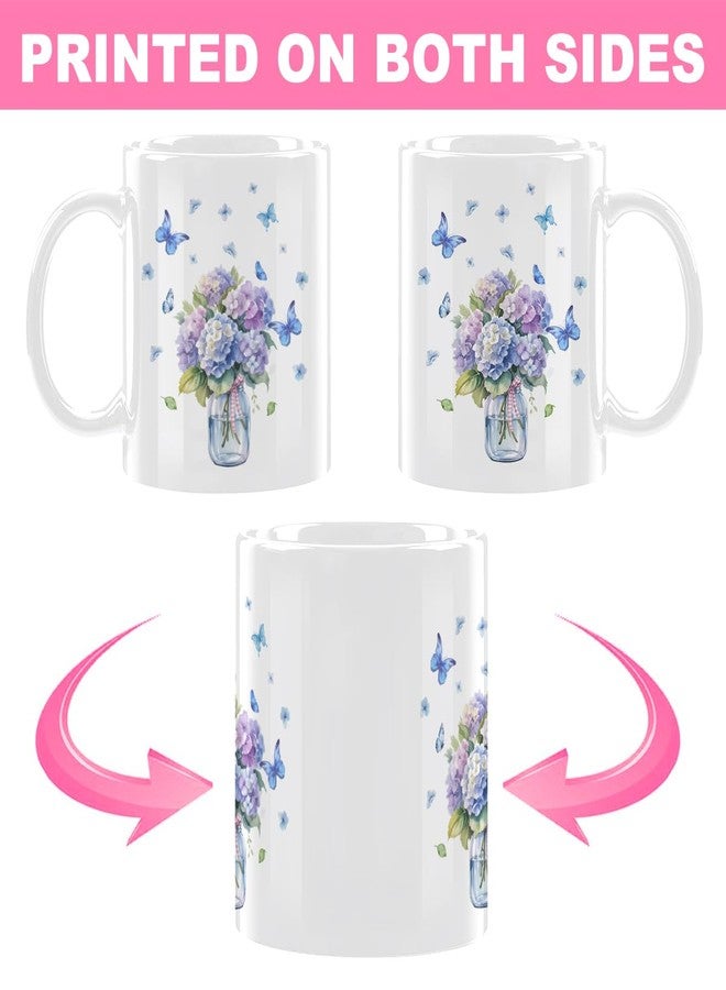CFGBFDGH Hydrangea Flower Coffee Mug, Christmas Birthday gifts Floral Tea Mug for Home Office, Novelty Coffee Mugs Butterfly Appreciation Gifts for Women Men Friends, Microwave Safe, 11oz White Ceramic Cup - Image 2