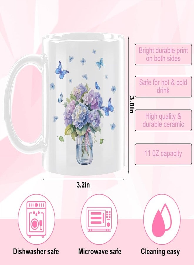 CFGBFDGH Hydrangea Flower Coffee Mug, Christmas Birthday gifts Floral Tea Mug for Home Office, Novelty Coffee Mugs Butterfly Appreciation Gifts for Women Men Friends, Microwave Safe, 11oz White Ceramic Cup - Image 3