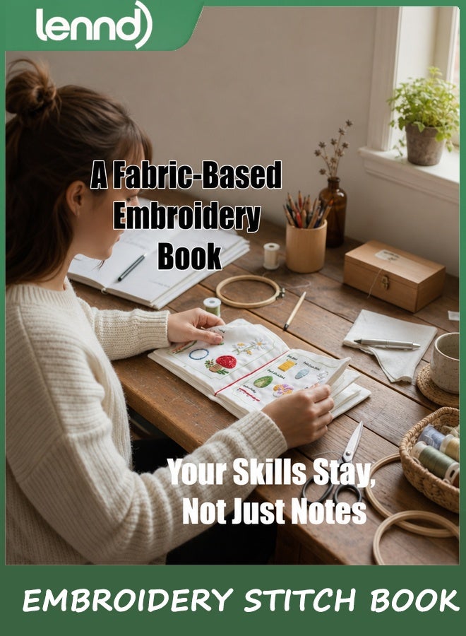LENND Beginner Embroidery Stitch Book with Fabric Pages, 32 Essential Stitches in Structured Learning Order for Adults, DIY Sewing Kit with Floral Motifs, Practice Patterns - Image 2