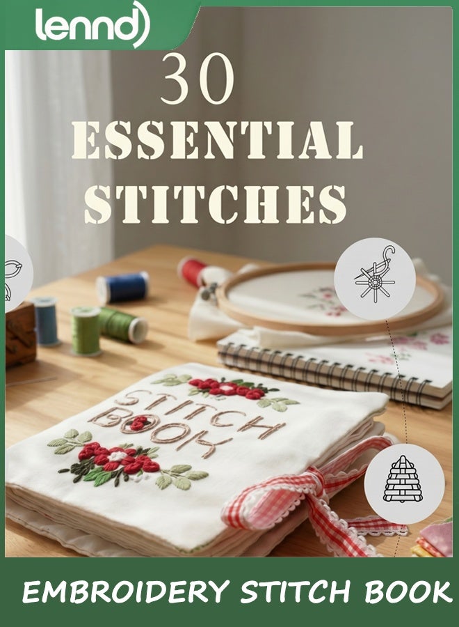 LENND Beginner Embroidery Stitch Book with Fabric Pages, 32 Essential Stitches in Structured Learning Order for Adults, DIY Sewing Kit with Floral Motifs, Practice Patterns - Image 5