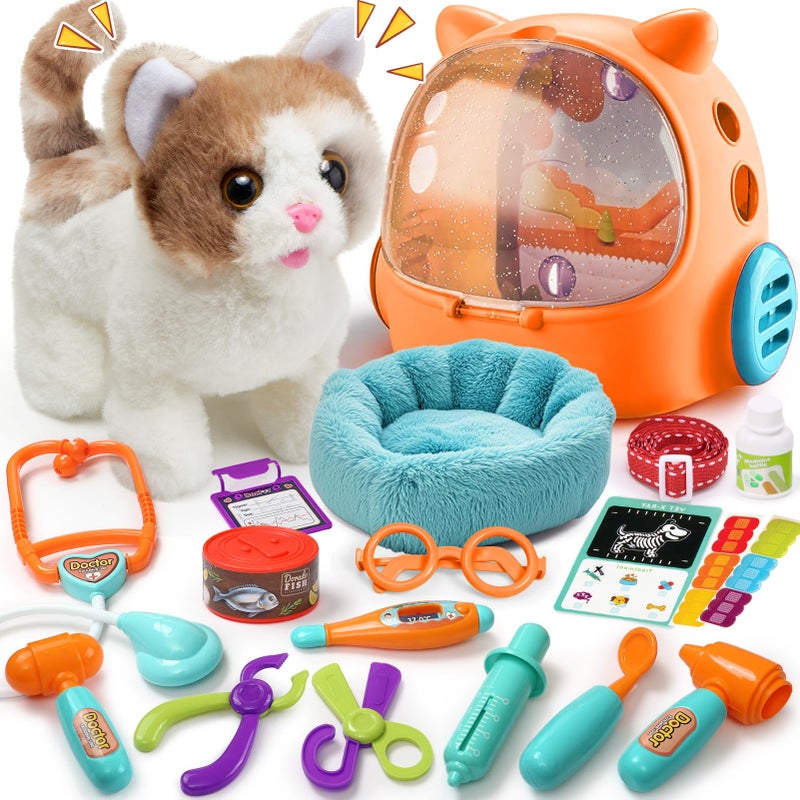 TUZT 17PCS Interactive Cat Toys for Kids Toys for 3 4 5 6 7 8 Year Old Girls Kids Boys Walking  Meowing Cat Toy with Sound Veterinarian Playset for Toddlers Idea Birthday Gifts for Little Girls - Image 3