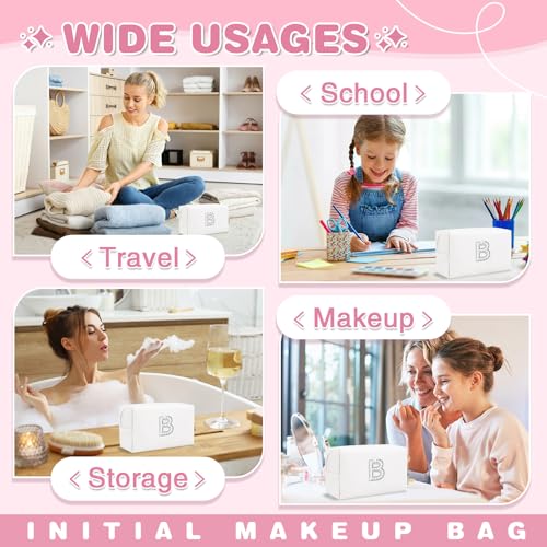 ChaoGreat Bride Gifts – Personalized Initial Makeup Bag with Pearl Rhinestone Patch, Preppy White Monogram Cosmetic/Toiletry Pouch, bridesmaid Gifts, Bridal Shower Gifts, Wedding Gifts, Bridal Gifts,B - Image 4
