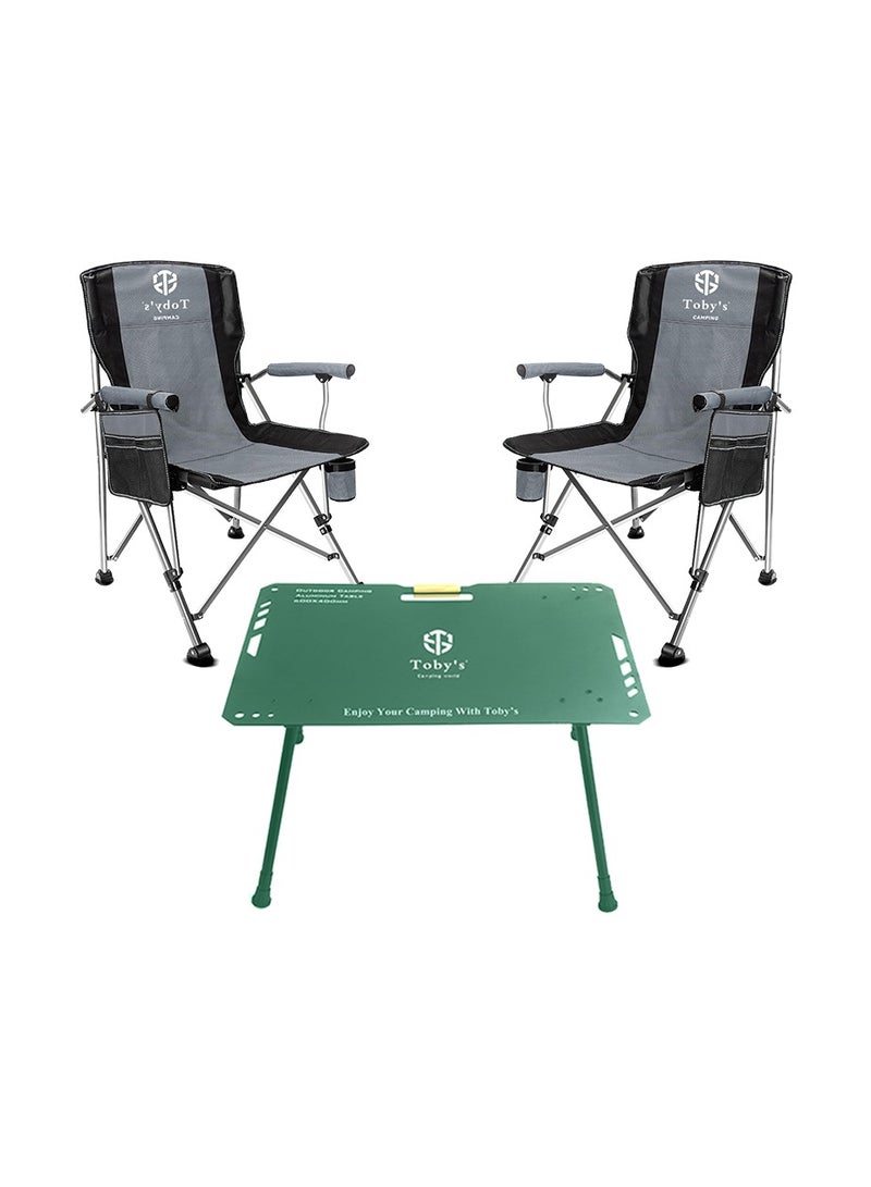 Toby's Tobyâ€™S Green Lightweight Folding Aluminum Camping Table With 2 Heavy-Duty Steel Frame Outdoor Folding Chairs  Portable Camping Set - Image 1
