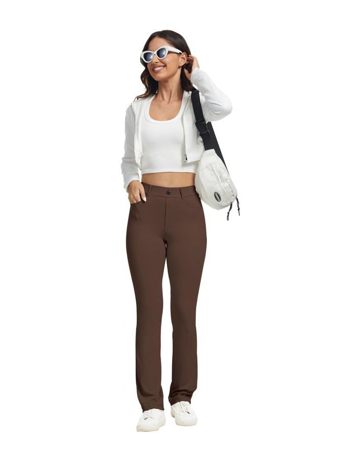 VIMPEP Women's 2024 Fall Stretchy Yoga Dress Pants Straight Leg with Pockets Casual Petite/Regular 1202, Dark Brown, M - Image 4