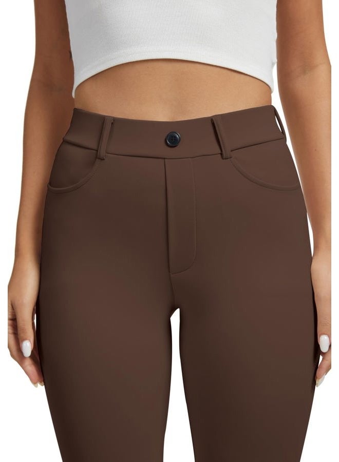 VIMPEP Women's 2024 Fall Stretchy Yoga Dress Pants Straight Leg with Pockets Casual Petite/Regular 1202, Dark Brown, M - Image 1