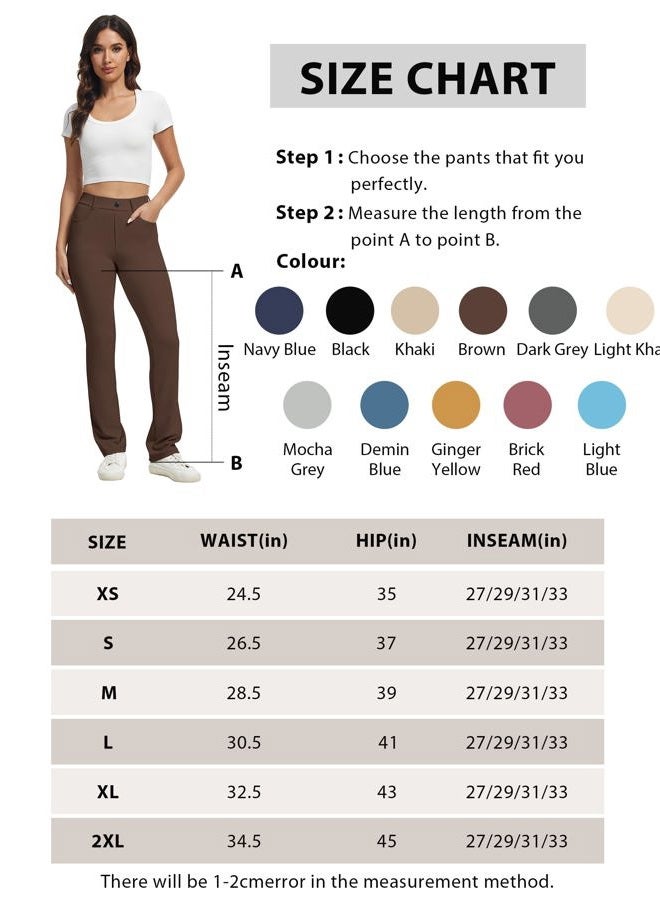 VIMPEP Women's 2024 Fall Stretchy Yoga Dress Pants Straight Leg with Pockets Casual Petite/Regular 1202, Dark Brown, M - Image 5