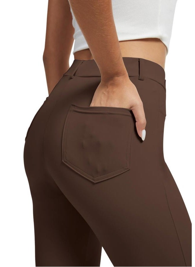 VIMPEP Women's 2024 Fall Stretchy Yoga Dress Pants Straight Leg with Pockets Casual Petite/Regular 1202, Dark Brown, M - Image 2