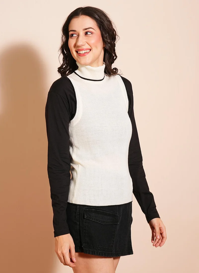 globus Globus Women Turtle Neck Ribbed Vest Style Sweater