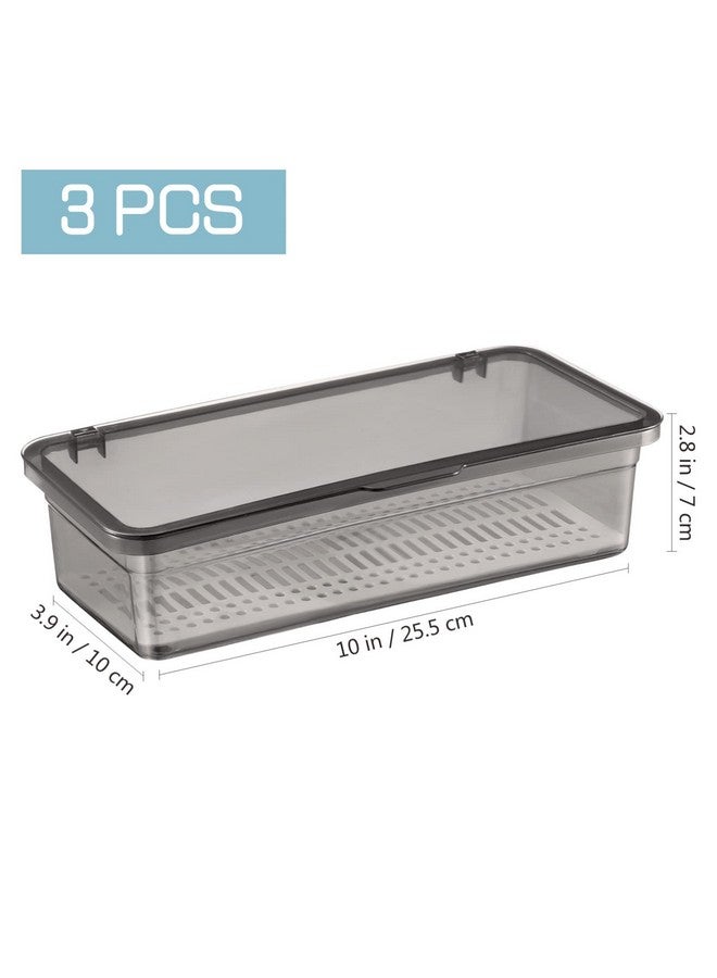 Cabilock 3Pcs Flatware Plastic Tray With Lid Kitchen Cutlery Drawer Organizer Silverware Countertop Storage Container Tableware Storage Organizer - Image 4