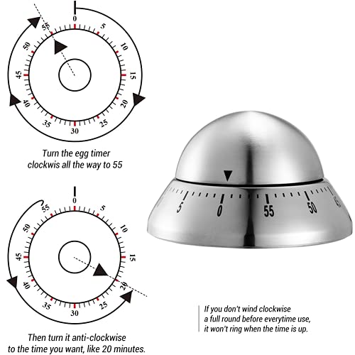 Mockery 60 Minute Kitchen Timer, SAUCHER Shaped Stainless Steel, Loud Ring Countdown for Baking Steaming, Manual Portable Mechanical Alarm - Image 3