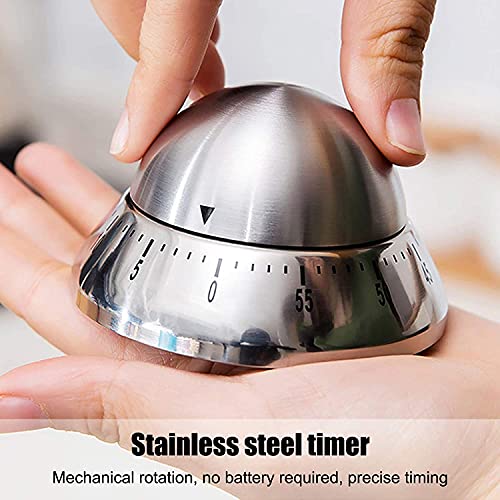 Mockery 60 Minute Kitchen Timer, SAUCHER Shaped Stainless Steel, Loud Ring Countdown for Baking Steaming, Manual Portable Mechanical Alarm - Image 2