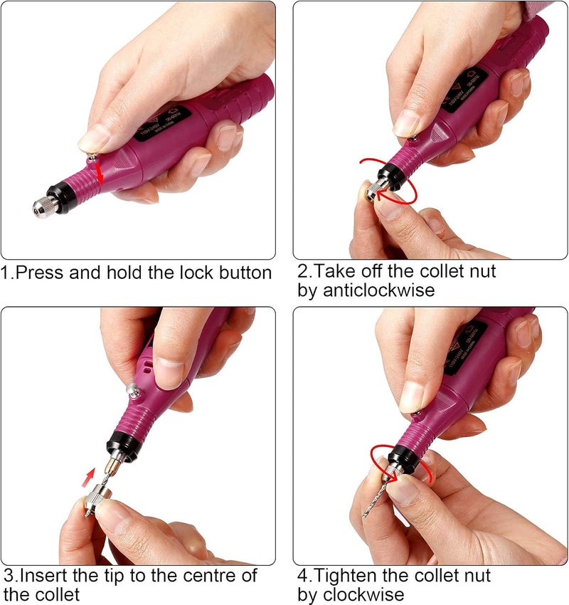 Uolor 108 Pcs Engraving Tool Kit, Multi-Functional Electric Corded Micro Engraver Etching Pen DIY Rotary Tool for Jewelry Glass Wood Metal Plastic with Scriber, 82 Accessories and 24 Stencils - Red - Image 3
