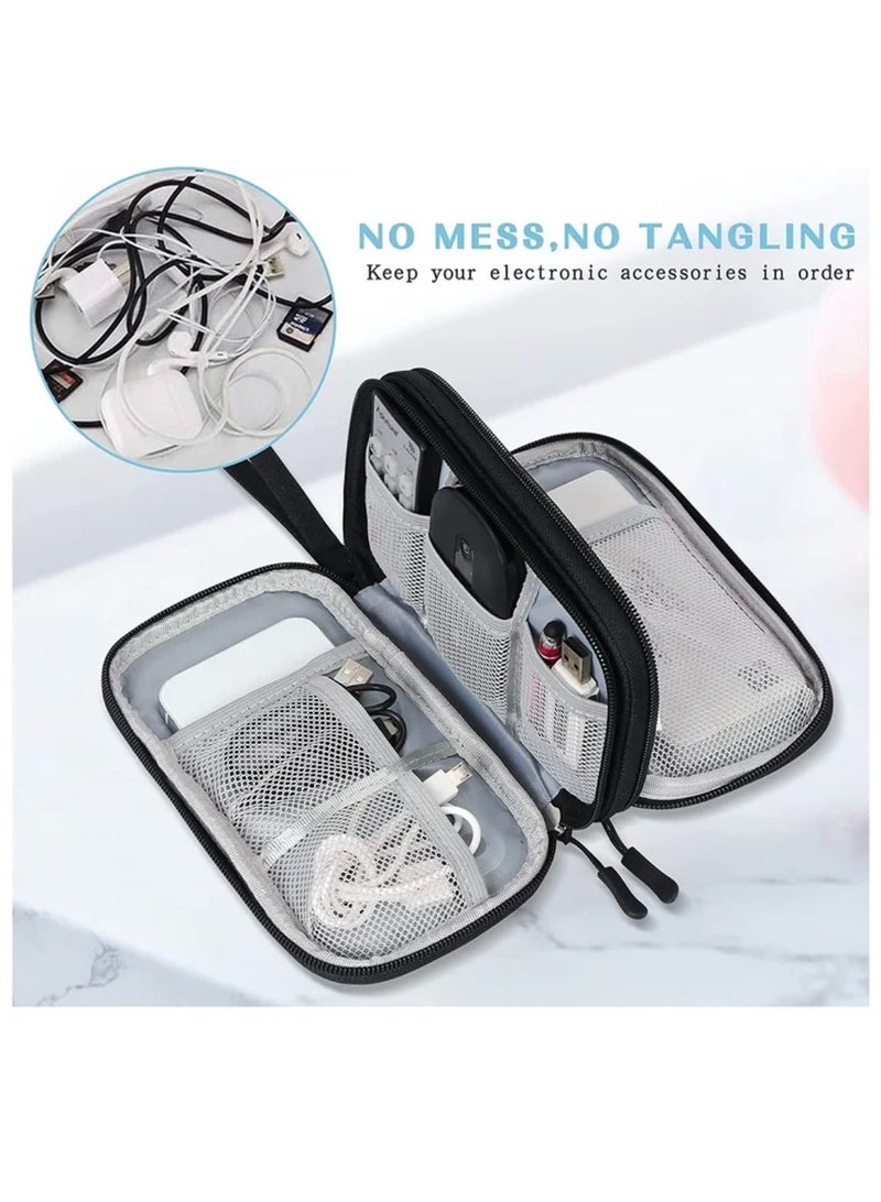 Portable Electronic Organizer Bag Waterproof Double Layer Travel Cable and Accessories Storage Case for Cables Chargers Phones Earphones, Black - Image 5