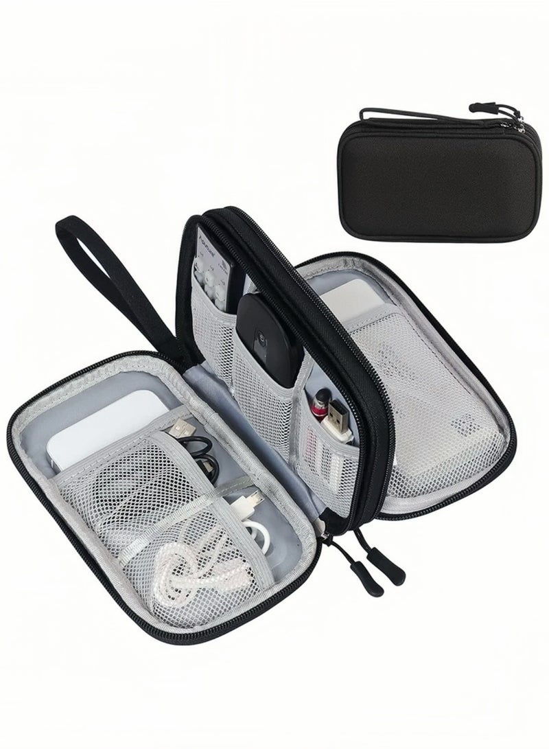 Portable Electronic Organizer Bag Waterproof Double Layer Travel Cable and Accessories Storage Case for Cables Chargers Phones Earphones, Black - Image 1