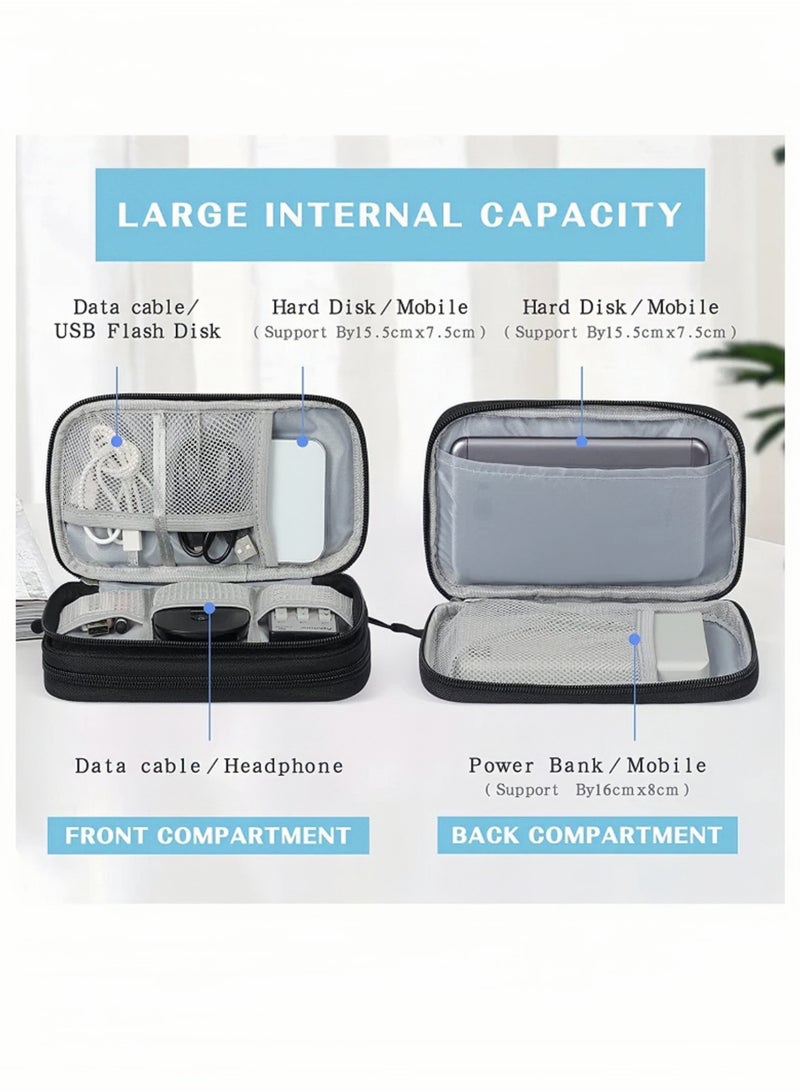 Portable Electronic Organizer Bag Waterproof Double Layer Travel Cable and Accessories Storage Case for Cables Chargers Phones Earphones, Black - Image 2