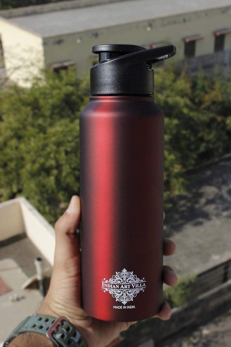 INDIAN ART VILLA INDIAN ART VILLA Stainless Steel Bottle Sipper Cap Wine Matt 750 ML With Additional Steel Cap  - Image 2