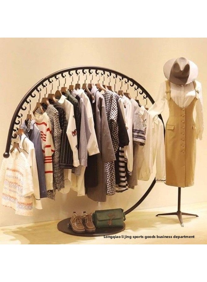 European Iron Coat Rack Floor-standing Clothes Rack Bedroom Clothes Rack Indoor Simple Fashion Clothing Store Display Rack-Color:Small Size 130*120 Black  - Image 2