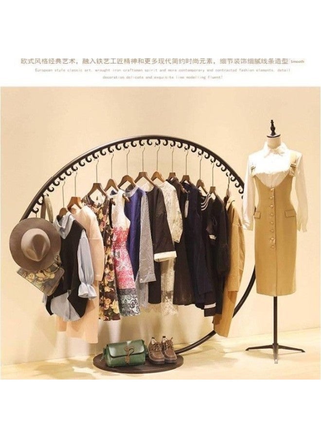 European Iron Coat Rack Floor-standing Clothes Rack Bedroom Clothes Rack Indoor Simple Fashion Clothing Store Display Rack-Color:Small Size 130*120 Black  - Image 4