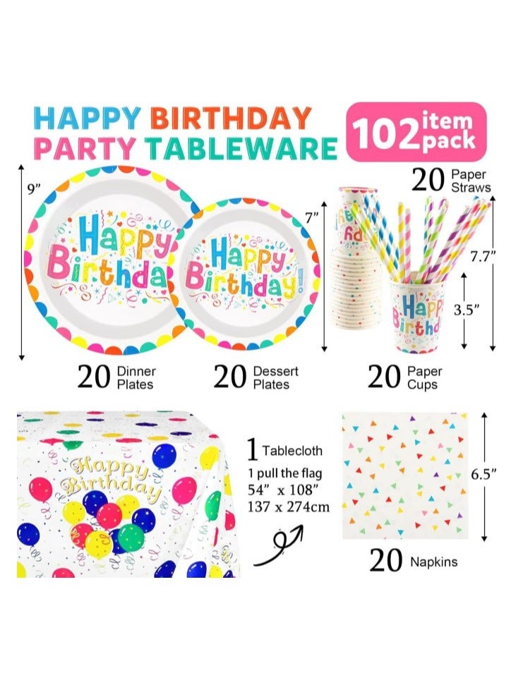 102 Piece Birthday Party Dinnerware Set Including Paper Plates, Cups, Napkins, Tablecloths, Straws And Birthday Party Supplies For 20 Guests  - Image 2
