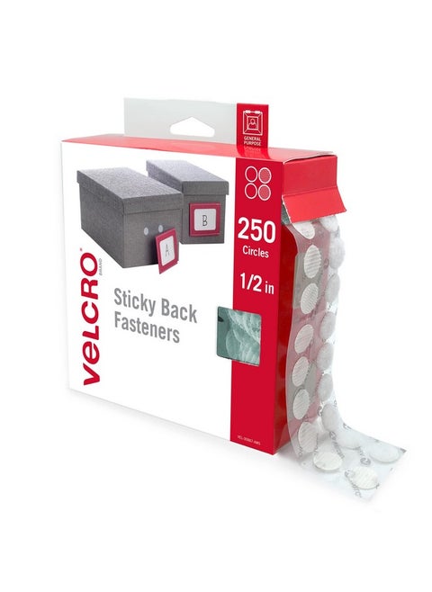 VELCRO Brand Dots with Adhesive | 250pk, White | Small 1/2 Inch Circles | Sticky Back Round Dots for Secure Mounting in Office, School or Home (VEL-30867-AMS)