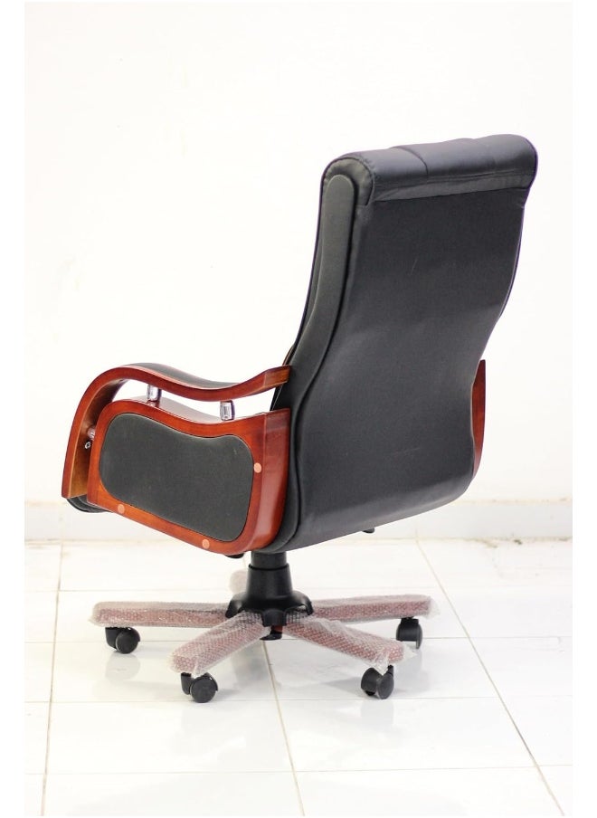 MAF furniture Best Boss Office Chair Computer Desk Chair Pu Material Steel Structure Smooth Leather And Wooden Hands Lumber Support With Adjustable Height Black  - Image 1