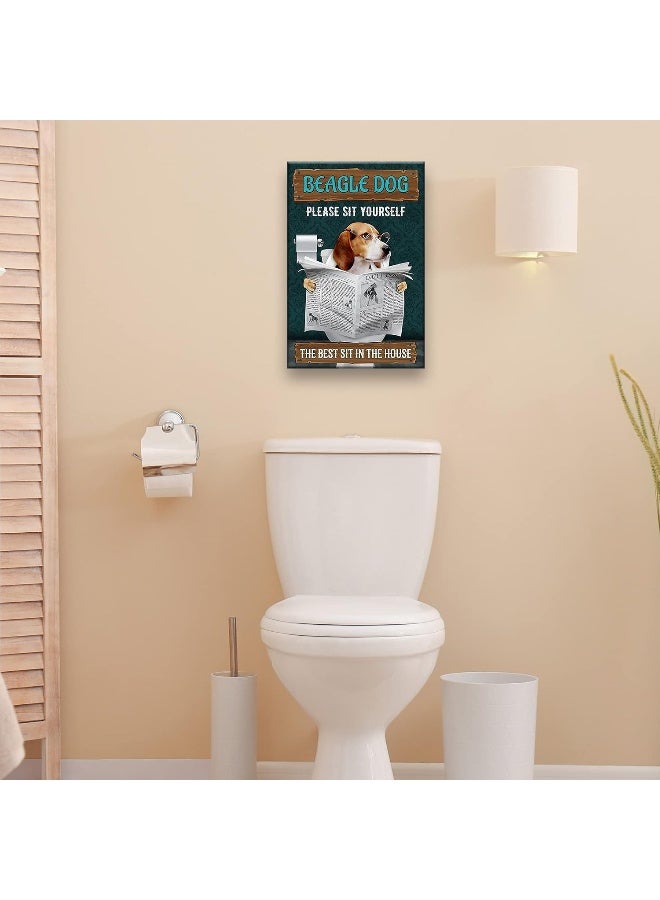 Busmko Beagle Dog Quotes Bathroom Wall Decor Please Sit Yourself Vintage Puppy Poster Canvas Wall Art for Bath Modern Prints Toilet Decorative Painting Framed 16x24 inch(40x60cm) - Image 2