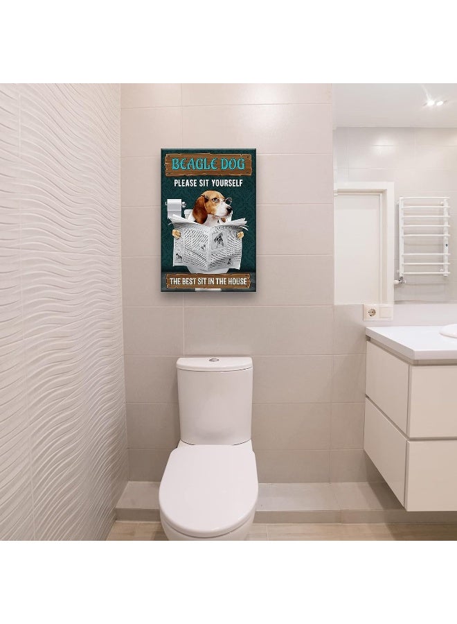 Busmko Beagle Dog Quotes Bathroom Wall Decor Please Sit Yourself Vintage Puppy Poster Canvas Wall Art for Bath Modern Prints Toilet Decorative Painting Framed 16x24 inch(40x60cm) - Image 4