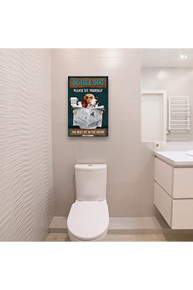 Busmko Beagle Dog Quotes Bathroom Wall Decor Please Sit Yourself Vintage Puppy Poster Canvas Wall Art for Bath Modern Prints Toilet Decorative Painting Framed 16x24 inch(40x60cm) - Image 3