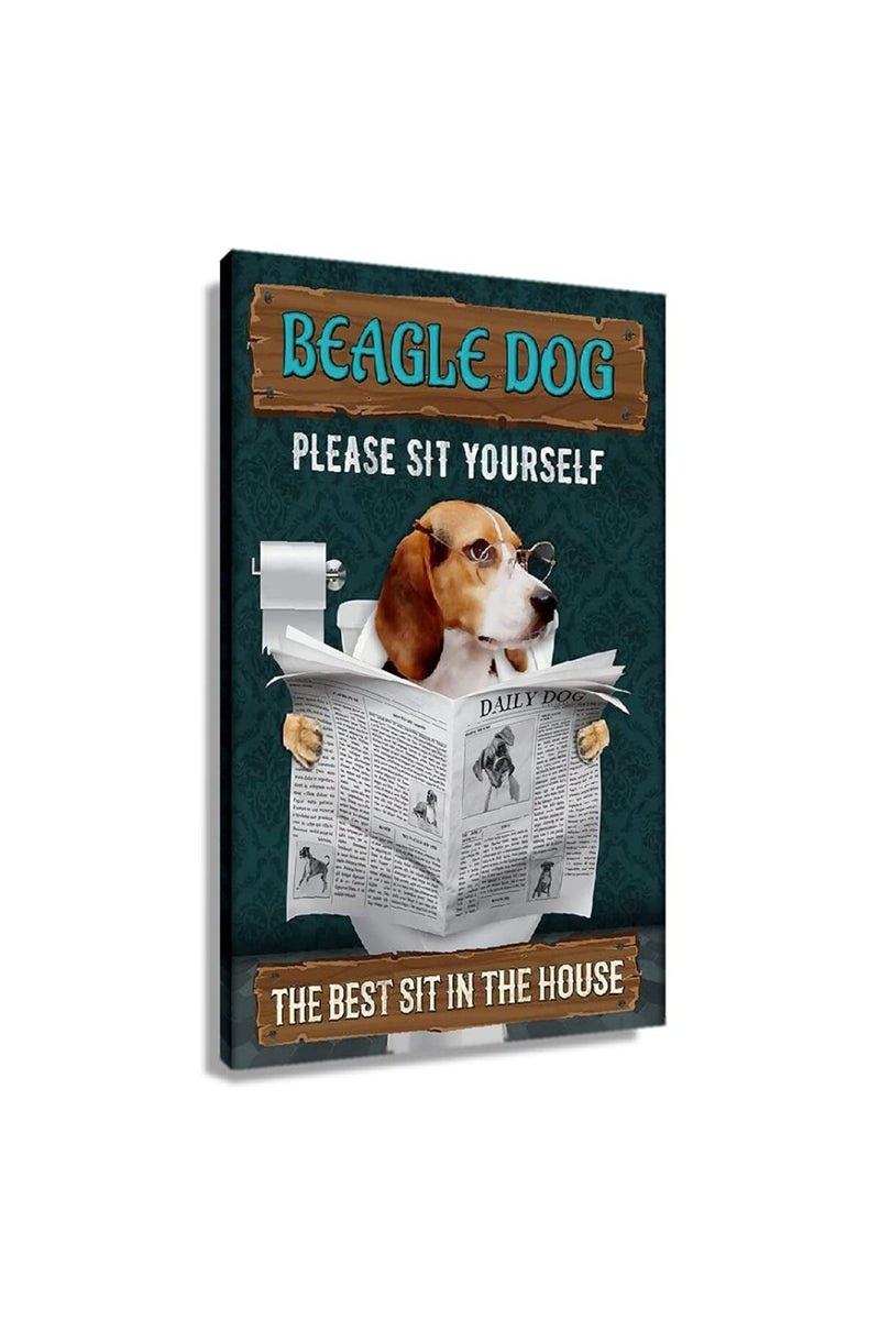Busmko Beagle Dog Quotes Bathroom Wall Decor Please Sit Yourself Vintage Puppy Poster Canvas Wall Art for Bath Modern Prints Toilet Decorative Painting Framed 16x24 inch(40x60cm) - Image 1